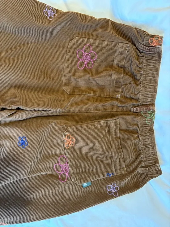 Urban Outfitters Brown Corduroy Wide Leg Pants with Floral Embroidery - Picture 4 of 4